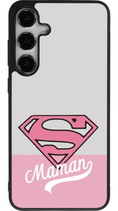 Coque Samsung Galaxy S24+ - Silicone rigide noir Mom 2024 Super hero maman