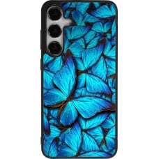 Coque Samsung Galaxy S24+ - Silicone rigide noir Papillon bleu