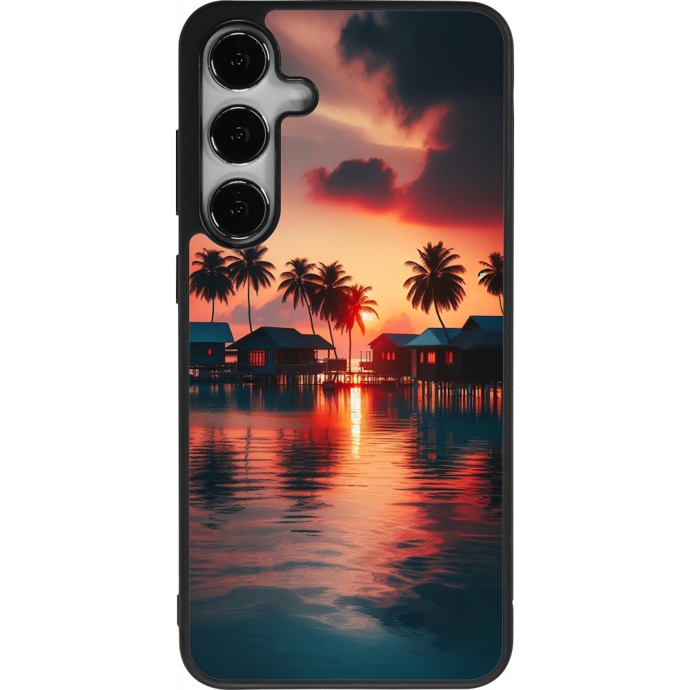 Coque Samsung Galaxy S24+ - Silicone rigide noir Paradis Maldives