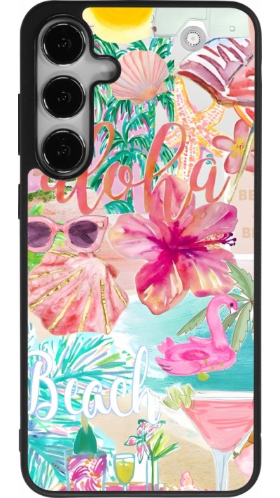 Coque Samsung Galaxy S24+ - Silicone rigide noir Preppy Collage Aloha