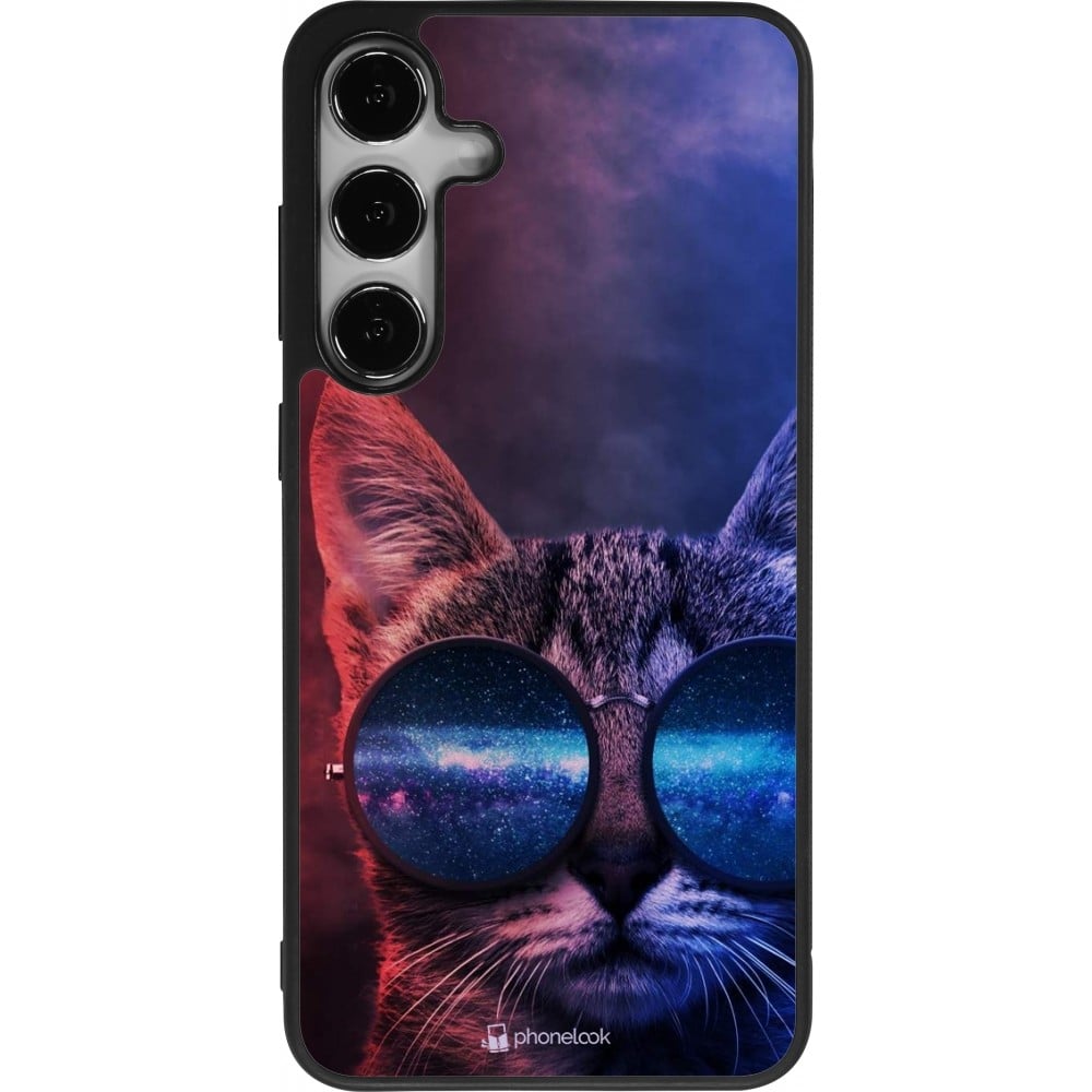 Coque Samsung Galaxy S24+ - Silicone rigide noir Red Blue Cat Glasses