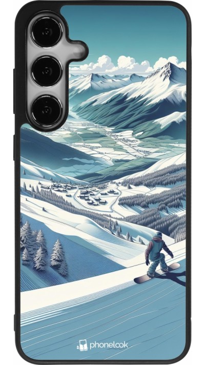 Coque Samsung Galaxy S24+ - Silicone rigide noir Snowboarder Montagne