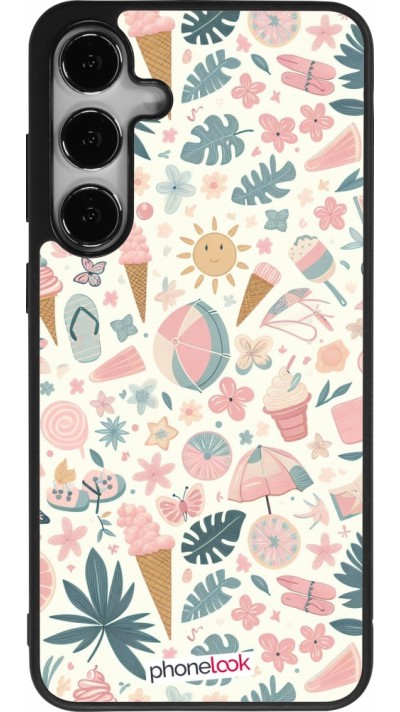 Coque Samsung Galaxy S24+ - Silicone rigide noir Summer Pink Pattern