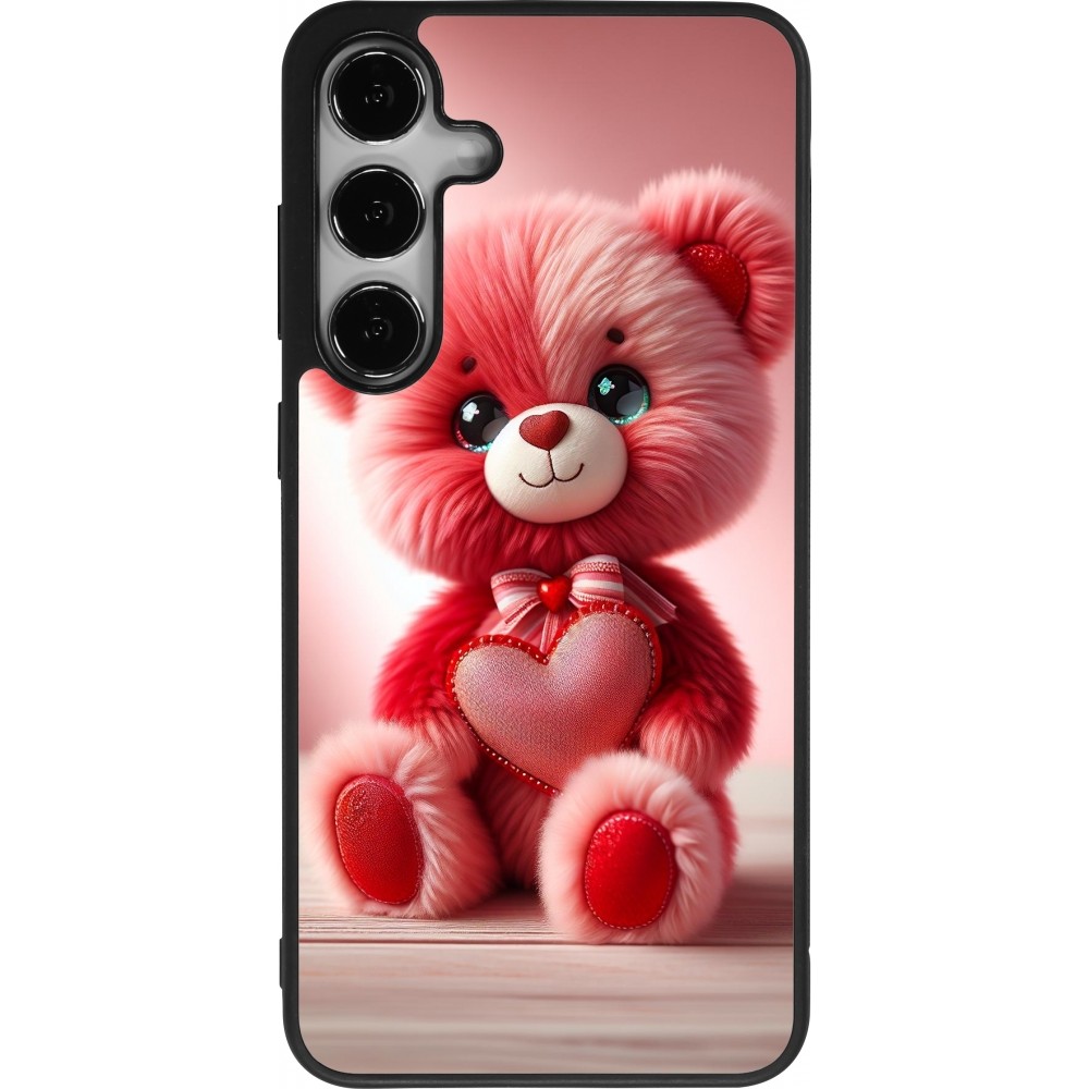 Samsung Galaxy S24+ Case Hülle - Silikon schwarz Valentin 2024 Rosaroter Teddybär