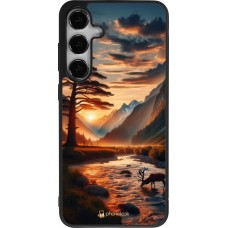 Coque Samsung Galaxy S24+ - Silicone rigide noir Valley Sunset Deer Tree