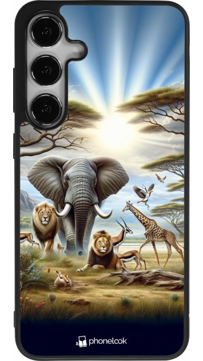 Coque Samsung Galaxy S24+ - Silicone rigide noir Vie sauvage africaine