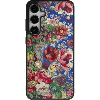 Coque Samsung Galaxy S24+ - Silicone rigide noir Vintage Art Flowers