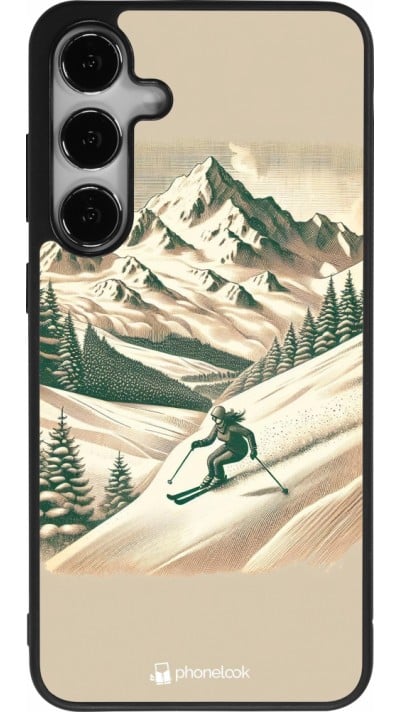 Coque Samsung Galaxy S24+ - Silicone rigide noir Vintage Ski Mountain