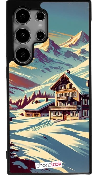 Coque Samsung Galaxy S24 Ultra - Silicone rigide noir Chalet montagne enneigée