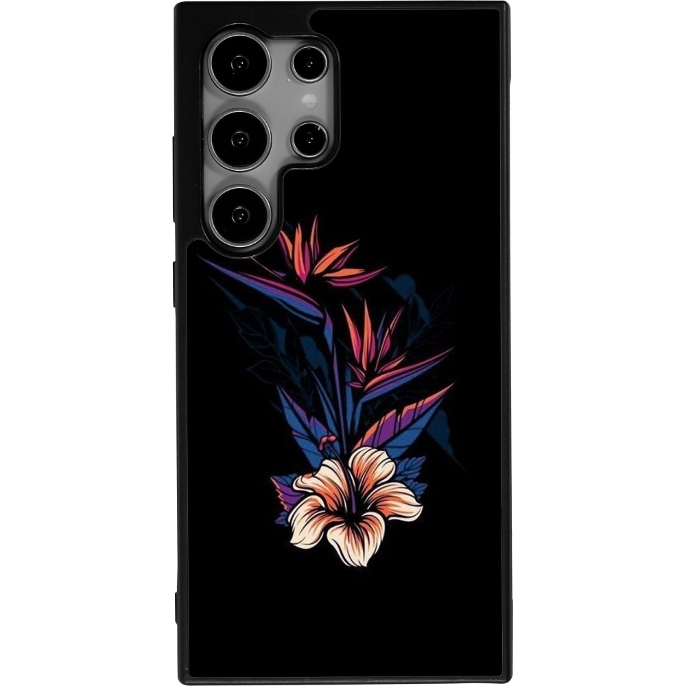 Coque Samsung Galaxy S24 Ultra - Silicone rigide noir Dark Flowers