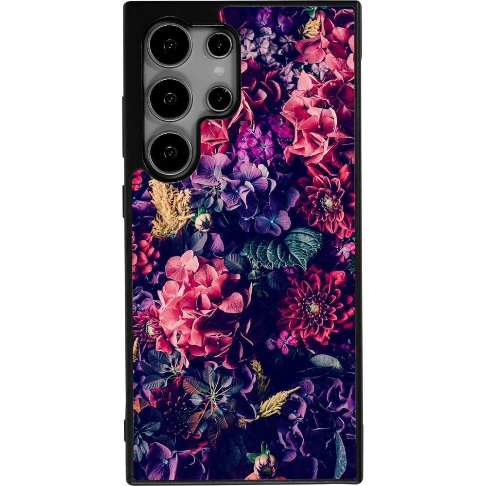 Coque Samsung Galaxy S24 Ultra - Silicone rigide noir Flowers Dark