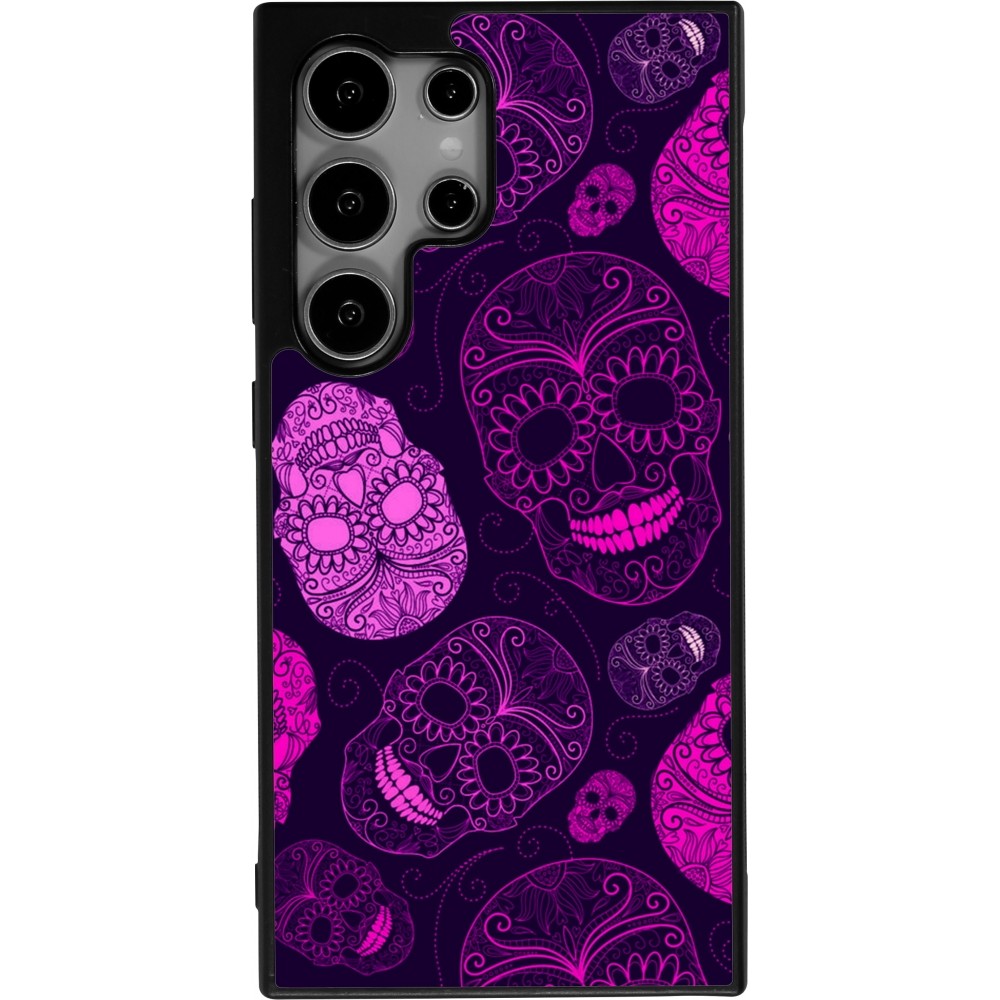 Coque Samsung Galaxy S24 Ultra - Silicone rigide noir Halloween 2023 pink skulls