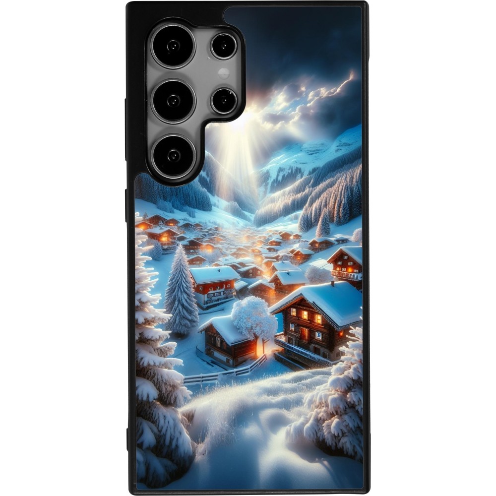 Coque Samsung Galaxy S24 Ultra - Silicone rigide noir Mont Neige Lumière