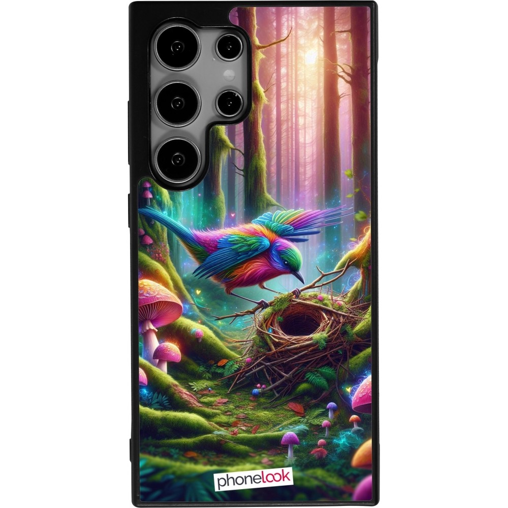 Coque Samsung Galaxy S24 Ultra - Silicone rigide noir Oiseau Nid Forêt