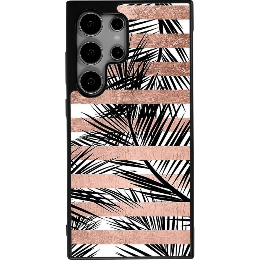 Coque Samsung Galaxy S24 Ultra - Silicone rigide noir Palm trees gold stripes