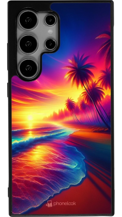 Coque Samsung Galaxy S24 Ultra - Silicone rigide noir Plage coucher soleil flashy