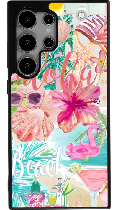 Coque Samsung Galaxy S24 Ultra - Silicone rigide noir Preppy Collage Aloha