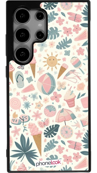 Coque Samsung Galaxy S24 Ultra - Silicone rigide noir Summer Pink Pattern