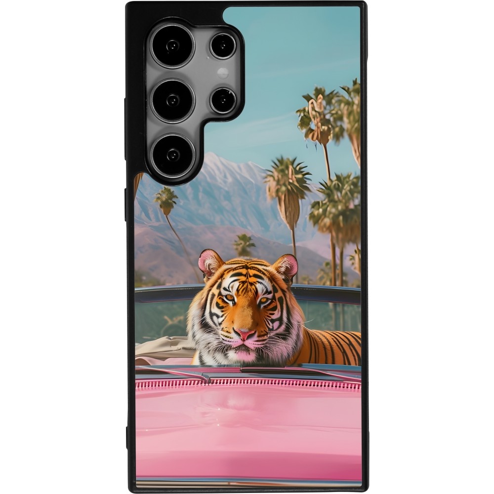 Coque Samsung Galaxy S24 Ultra - Silicone rigide noir Tigre voiture rose