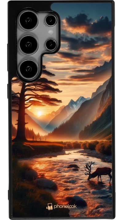 Coque Samsung Galaxy S24 Ultra - Silicone rigide noir Valley Sunset Deer Tree