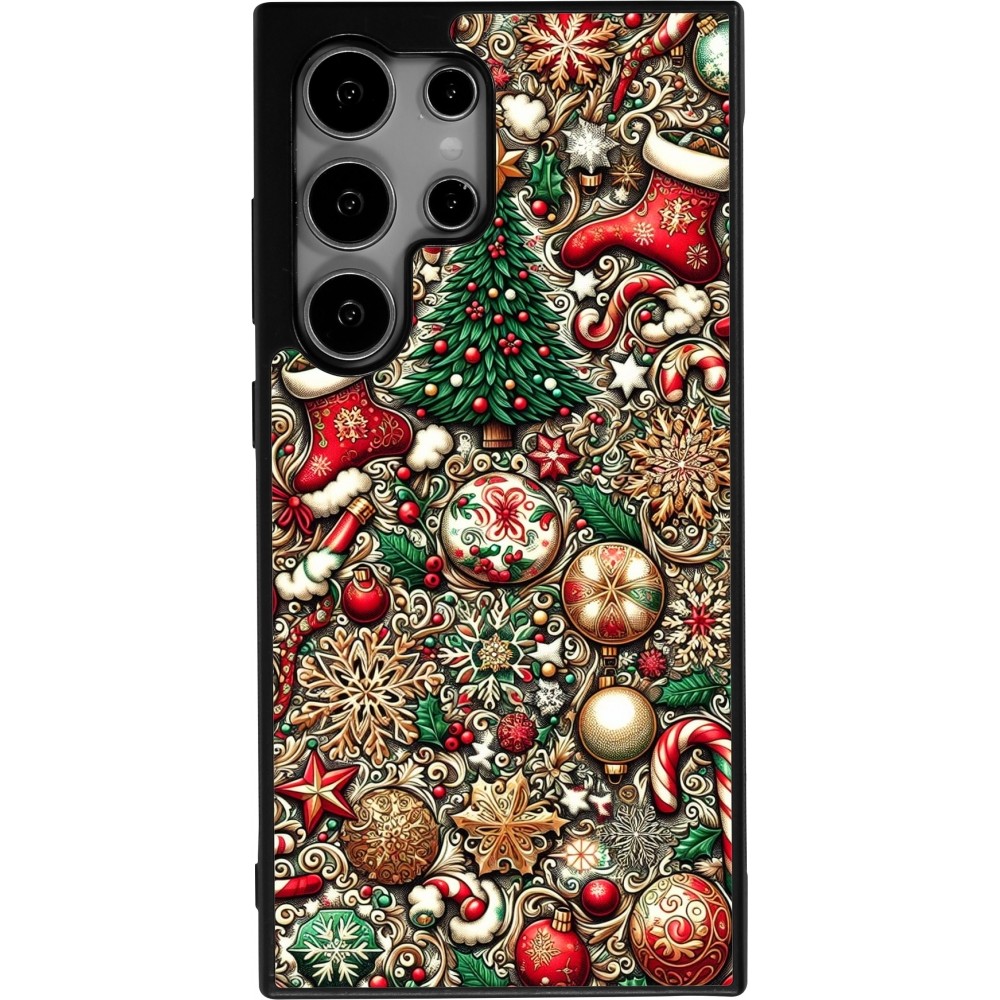 Coque Samsung Galaxy S24 Ultra - Silicone rigide noir Noël 2023 micro pattern