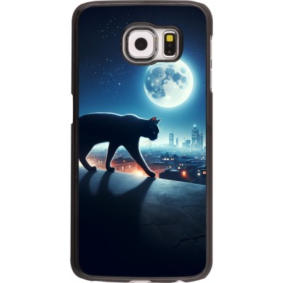 Coque Samsung Galaxy S6 - Chat noir sous la pleine lune