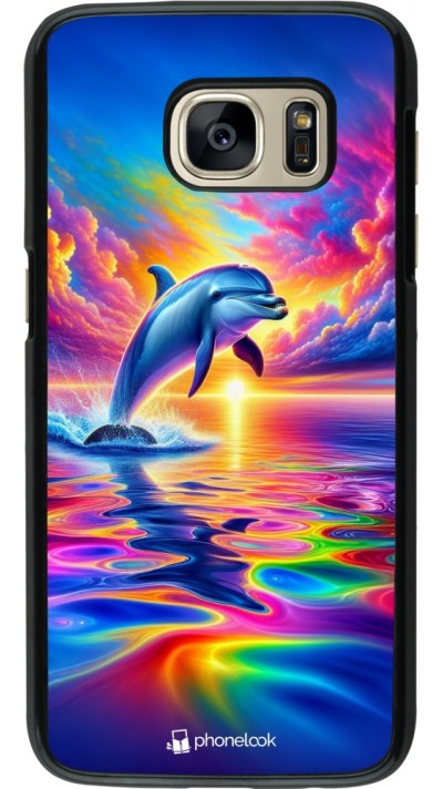 Coque Samsung Galaxy S7 - Dauphin arc-en-ciel heureux