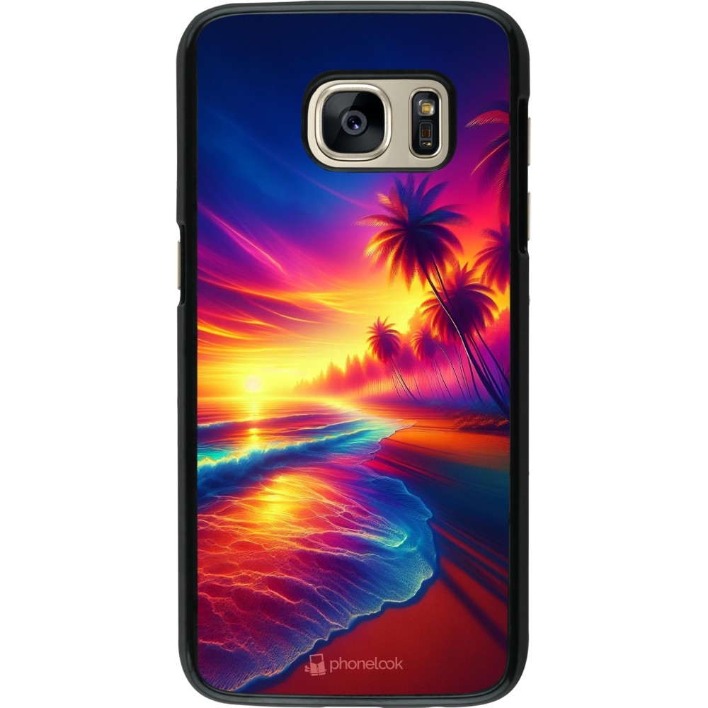 Coque Samsung Galaxy S7 - Plage coucher soleil flashy