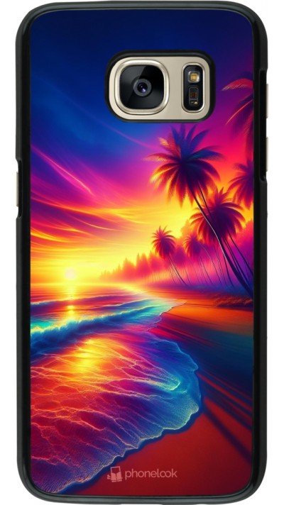 Coque Samsung Galaxy S7 - Plage coucher soleil flashy