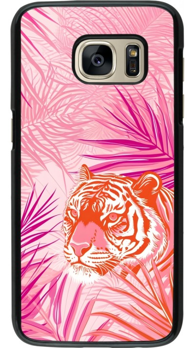 Coque Samsung Galaxy S7 - Tigre palmiers roses