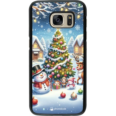 Coque Samsung Galaxy S7 - Noël 2023 bonhomme de neige et sapin