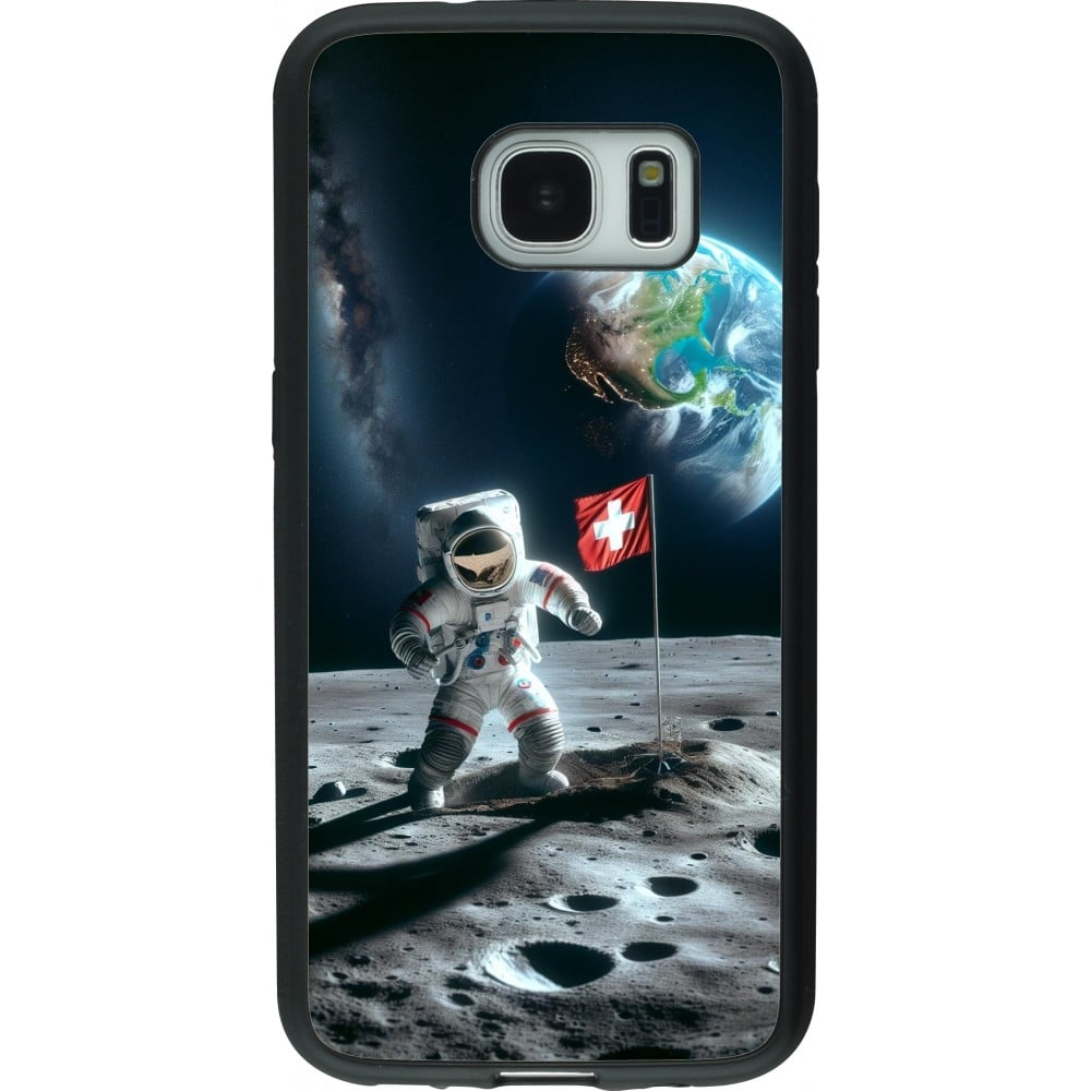 Coque Samsung Galaxy S7 - Silicone rigide noir Astro Suisse sur lune