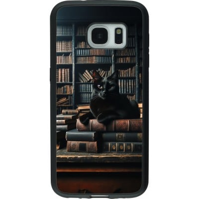 Coque Samsung Galaxy S7 - Silicone rigide noir Chat livres sombres