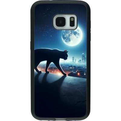 Coque Samsung Galaxy S7 - Silicone rigide noir Chat noir sous la pleine lune