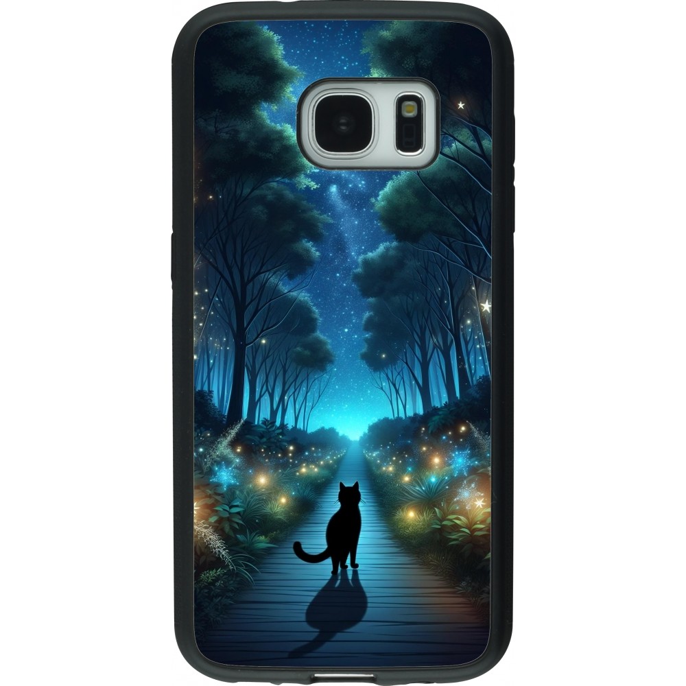 Coque Samsung Galaxy S7 - Silicone rigide noir Chat noir promenade