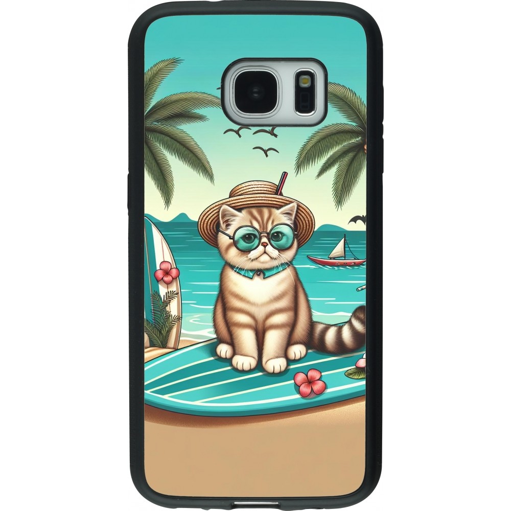 Coque Samsung Galaxy S7 - Silicone rigide noir Chat Surf Style