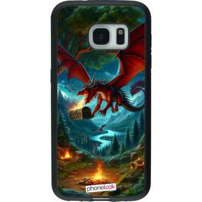 Coque Samsung Galaxy S7 - Silicone rigide noir Dragon Volant Forêt Trésor