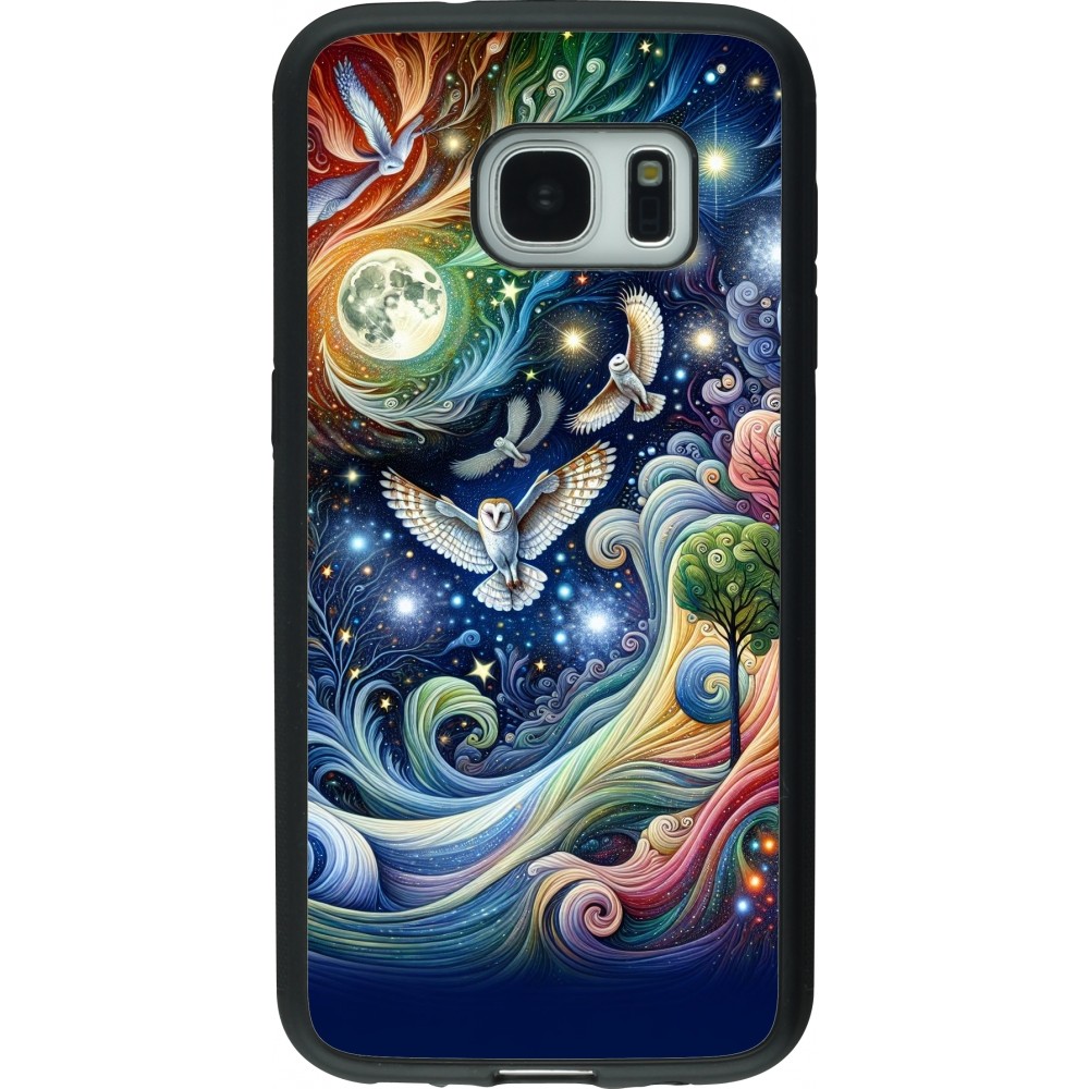 Coque Samsung Galaxy S7 - Silicone rigide noir hibou volant floral