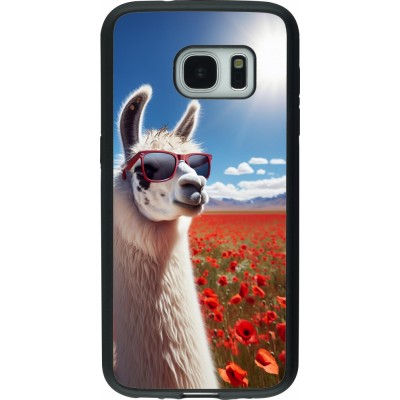 Coque Samsung Galaxy S7 - Silicone rigide noir Lama Chic en Coquelicot