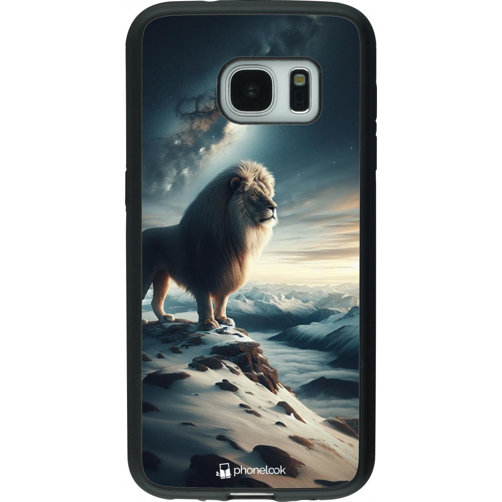 Coque Samsung Galaxy S7 - Silicone rigide noir Le lion blanc