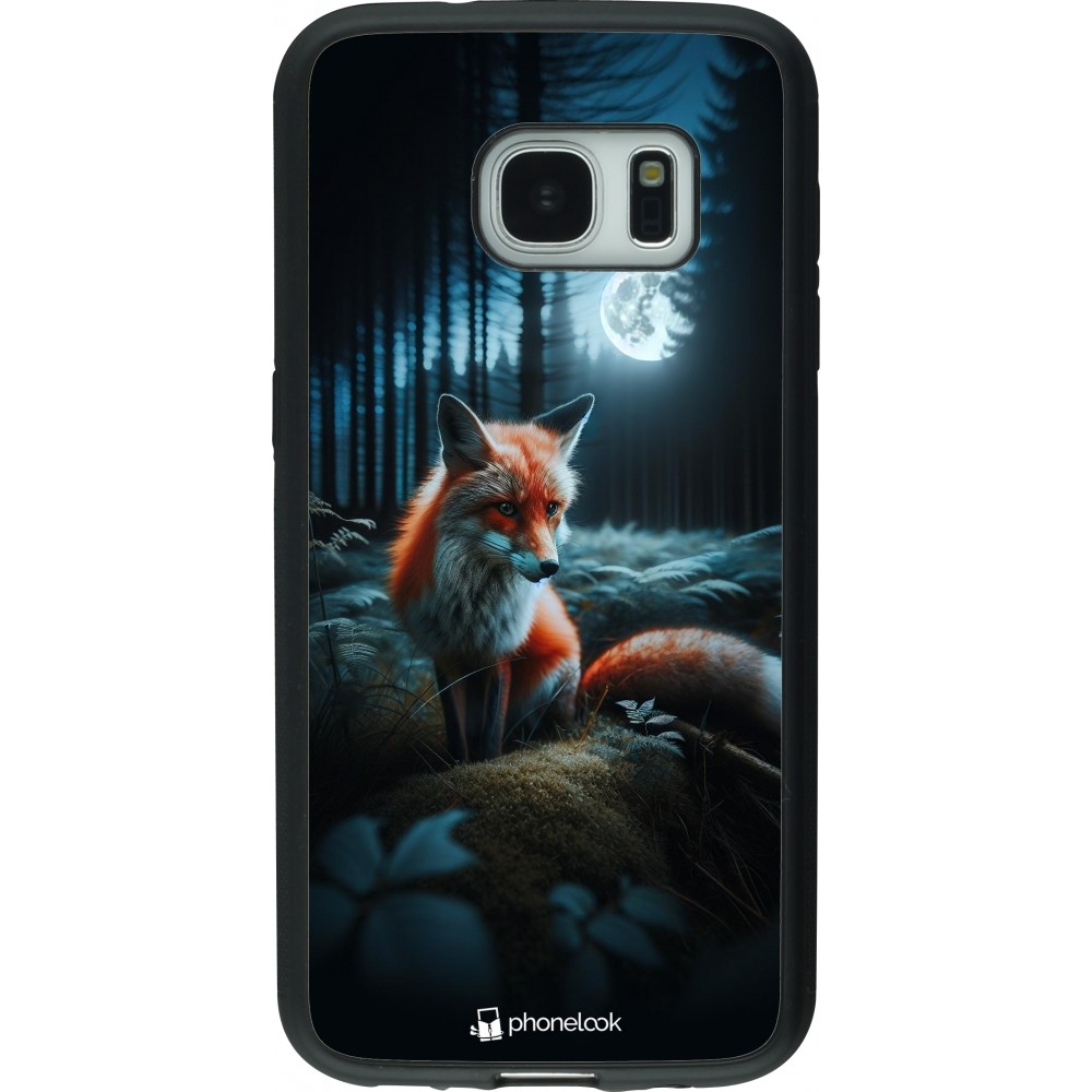 Coque Samsung Galaxy S7 - Silicone rigide noir Renard lune forêt