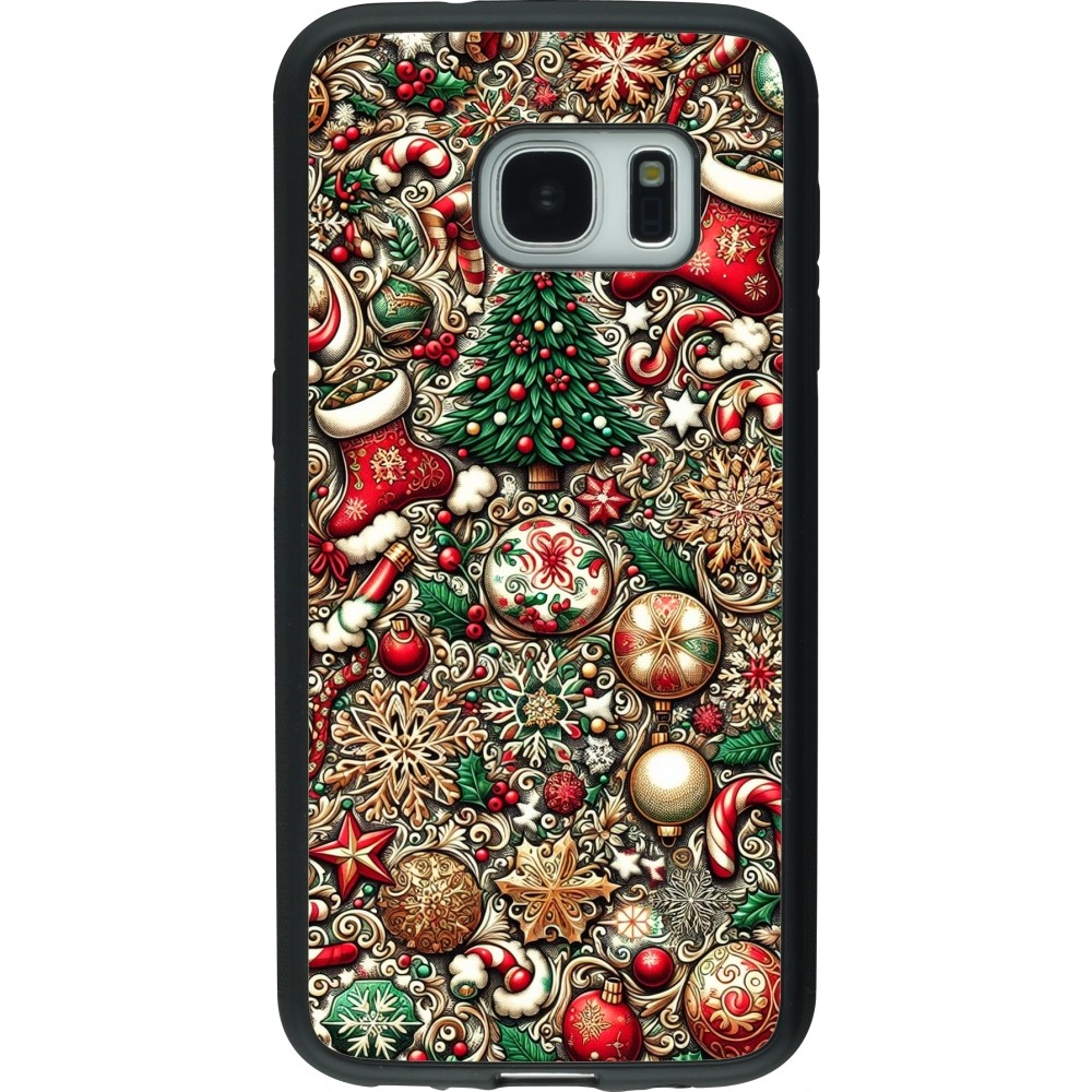 Coque Samsung Galaxy S7 - Silicone rigide noir Noël 2023 micro pattern