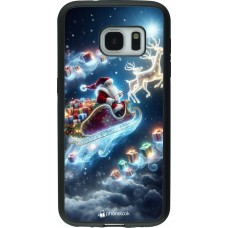 Coque Samsung Galaxy S7 - Silicone rigide noir Noël 2023 Père Noël enchanté