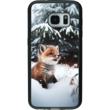 Coque Samsung Galaxy S7 - Silicone rigide noir Noël 2023 Renardeau sapin