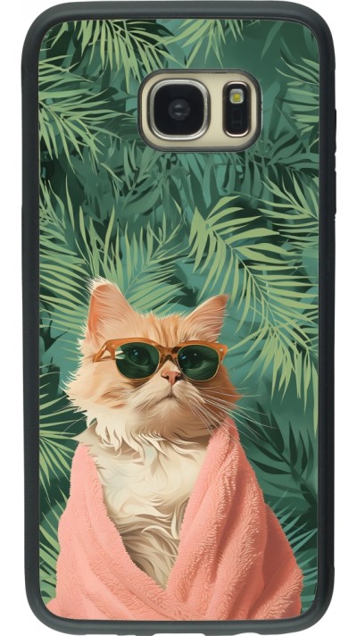 Coque Samsung Galaxy S7 edge - Silicone rigide noir Cat Summer Palms