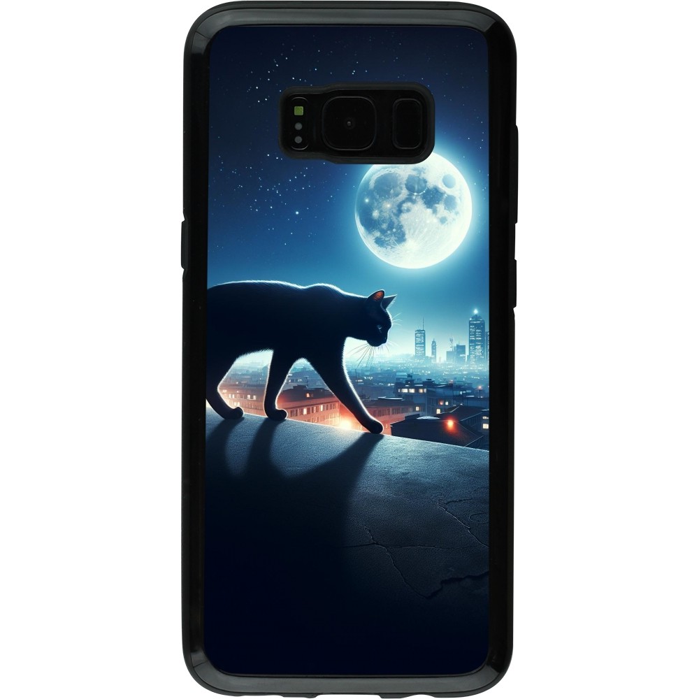 Coque Samsung Galaxy S8 - Hybrid Armor noir Chat noir sous la pleine lune