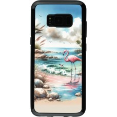 Coque Samsung Galaxy S8 - Hybrid Armor noir Flamant rose aquarelle