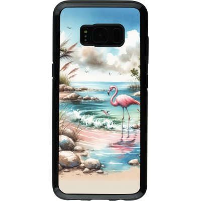 Coque Samsung Galaxy S8 - Hybrid Armor noir Flamant rose aquarelle