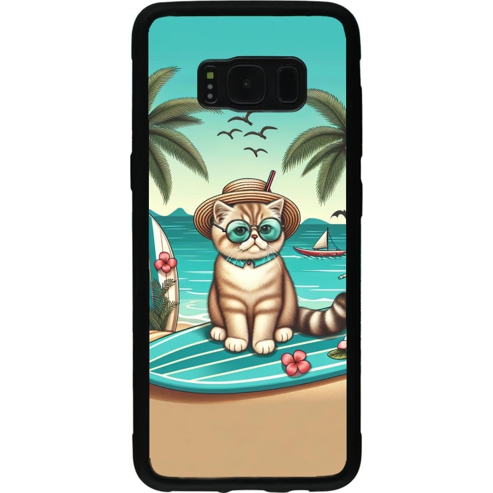 Coque Samsung Galaxy S8 - Silicone rigide noir Chat Surf Style