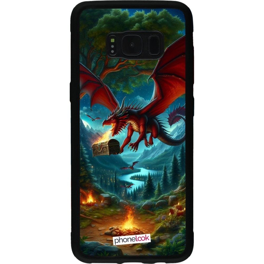 Coque Samsung Galaxy S8 - Silicone rigide noir Dragon Volant Forêt Trésor